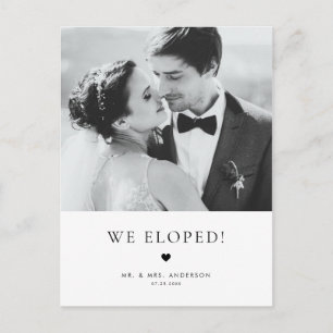 Carte Postale Élégance moderne Typographie noire Mariage Elopeme