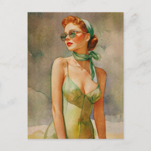 Carte Postale Élégance Rétro : Chic de Plage