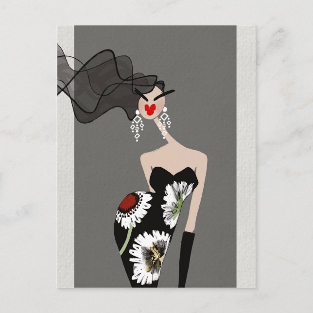 Carte Postale Élégance Sophistiquée Art d'Illustration de Mode (Devant)