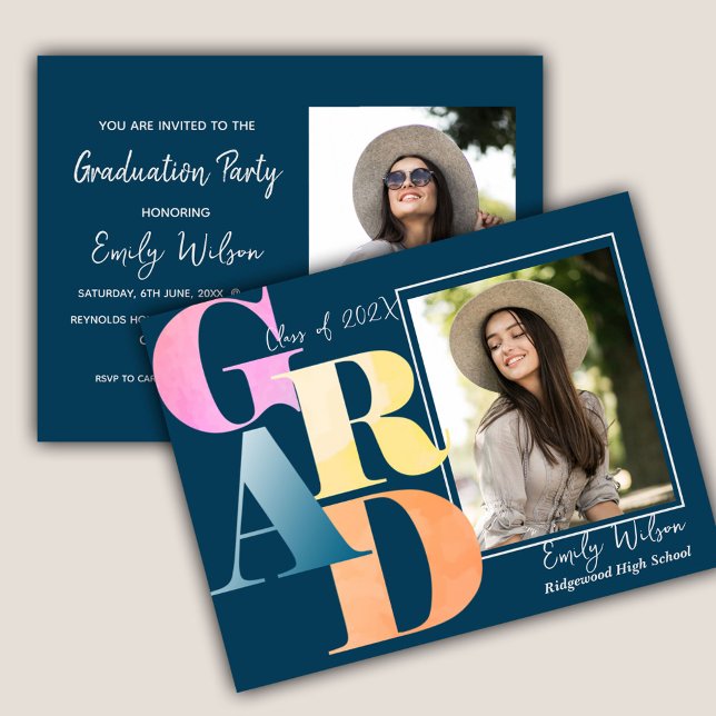 Carte Postale Élégant 2025 GRAD 2 Photo Graduate Faire-part (Elegant 2024 GRAD 2 Photo Graduate Announcement party invitation Postcard)