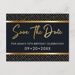 Carte Postale Élégant 75e anniversaire or et noir Save The Date