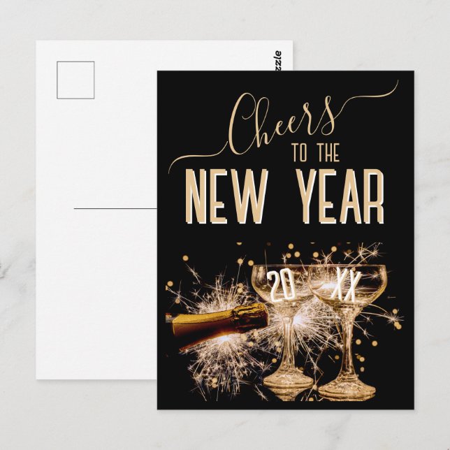 Carte Postale Élégant « À la nouvelle année »  (Devant / Derrière)