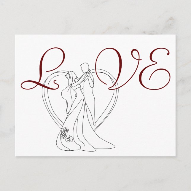 Carte Postale Élégant AMOUR Mariage Couple Danse avec le coeur (Devant)