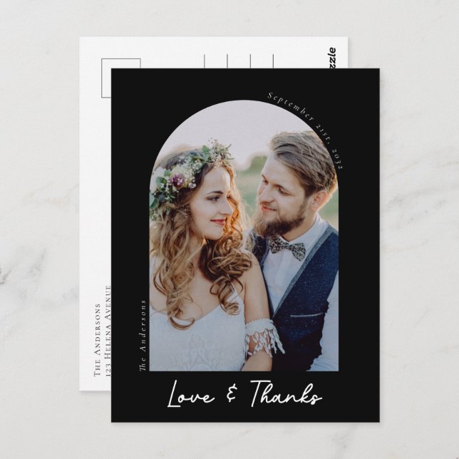 Carte Postale Elegant Amour & Merci Photo Mariage Merci (Devant / Derrière)