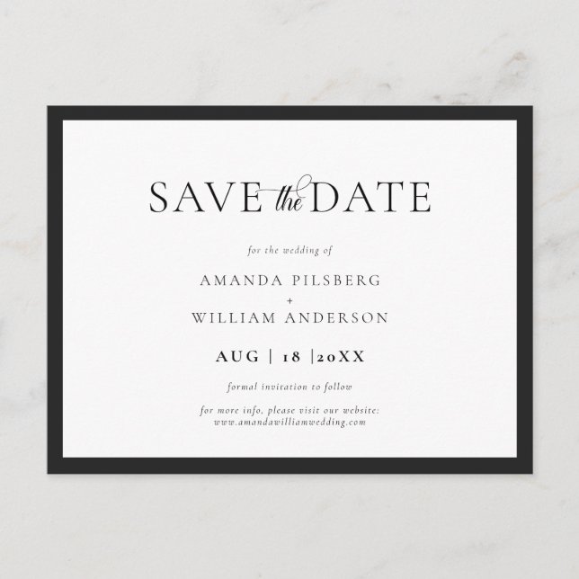 Carte Postale Elegant and Classic Black & White Save the Date (Devant)