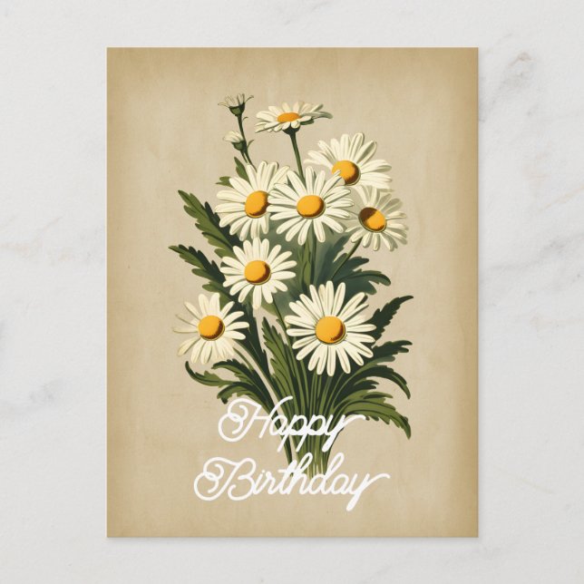 Carte Postale Élégant Anniversaire Fleur de Marguerite Blanche V (Devant)