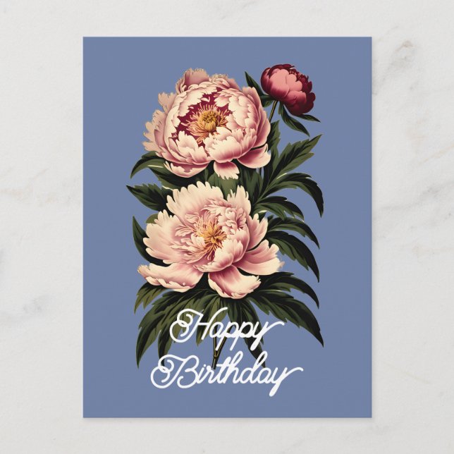 Carte Postale Élégant Anniversaire Fleur Rose Pivoine Vintage (Devant)