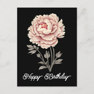 Carte Postale Élégant Anniversaire Fleurie Rose Pivoine Rustique
