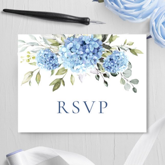 Carte Postale Elégant aquarelle bleu Hydrangea Mariage RSVP (Créateur téléchargé)