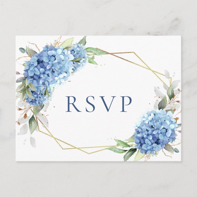 Carte Postale Elégant aquarelle bleu Hydrangea Mariage RSVP (Devant)