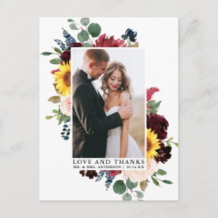Carte Postale Élégant aquarelle florale mixte amour merci