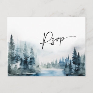Carte Postale Elégant Aquarelle Montagnes Forêt Mariage RSVP