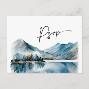 Carte Postale Elégant Aquarelle Montagnes Forêt Mariage RSVP