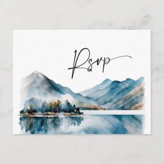 Carte Postale Elégant Aquarelle Montagnes Forêt Mariage RSVP