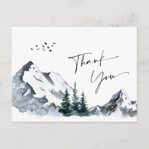 Carte Postale Elégant Aquarelle Montagnes Forêt Merci