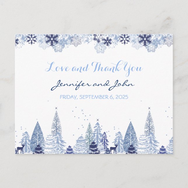 Carte Postale Elégant Aquarelle Snowflakes Mariage d'hiver (Devant)