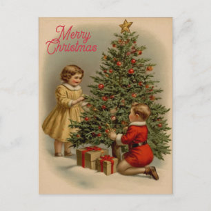 Carte Postale Élégant arbre de Noël Vintage et joyeux avec des p
