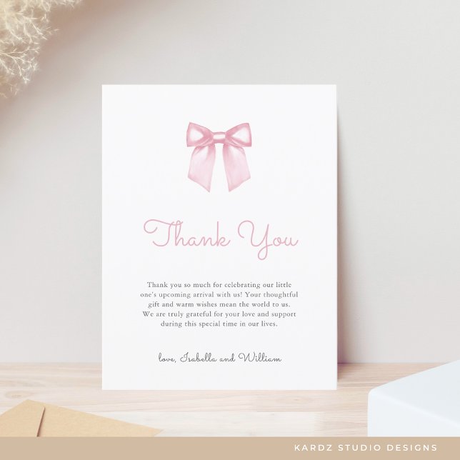 Carte Postale Élégant Baby shower de Bow rose doux (Personalize front and back of postcard)