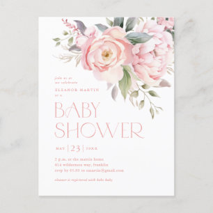 Carte Postale Elégant Baby shower de jardin de fleurs roses vert