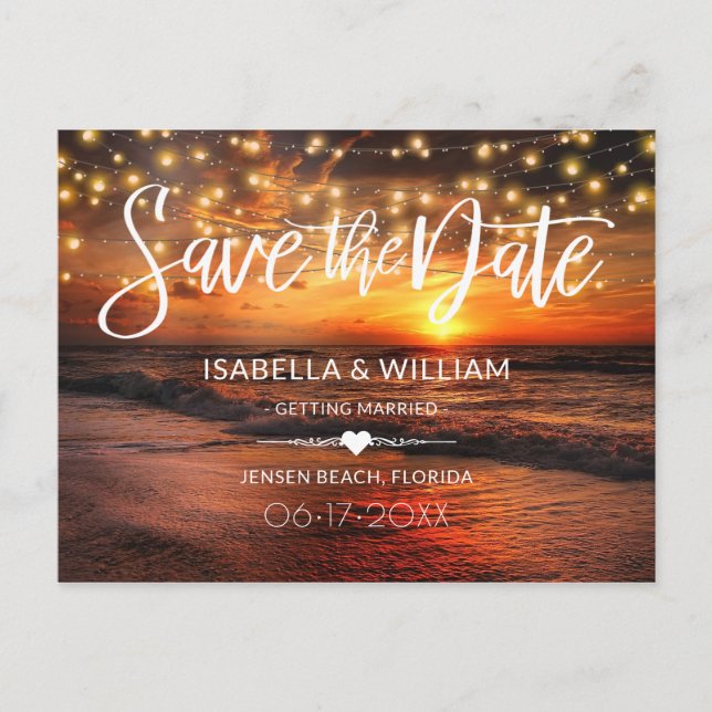 Carte Postale Elegant Beach Summer Wedding Save the Date (Devant)