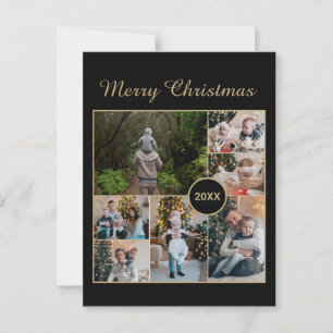 Carte Postale Elégant Black & Gold 7 Photo Collage Noël