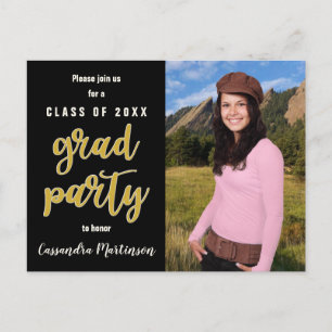 Carte Postale Élégant Black Gold Photo Invitation de la fête de