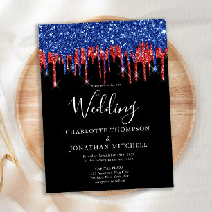 Carte Postale Elegant Black Red Blue Glitter Drips Wedding Invit