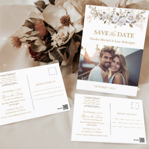 Carte Postale Elégant blanc et or Roses Vintage mariage photo