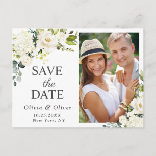 Carte Postale Elégant blanc Roses photo Mariage Enregistrer la d