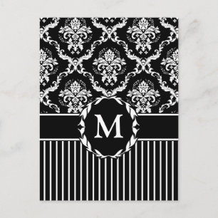 Carte Postale Elégant blanc sur noir Damask