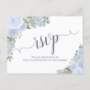 Carte Postale Elégant bleu azur aquarelle mariage floral RSVP