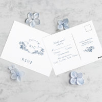 Elégant bleu Dusty Français Floral Crest RSVP