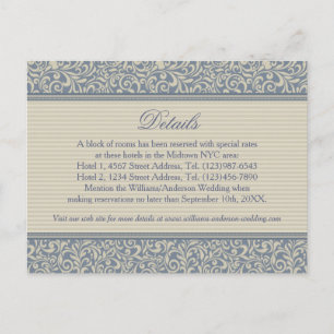 Carte Postale Elégant bleu et beige Motif détails Mariage