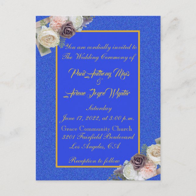 Carte Postale Elégant Bleu et Gold Invitation (Devant)