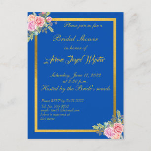 Carte Postale Elégant Bleu et Gold Invitation