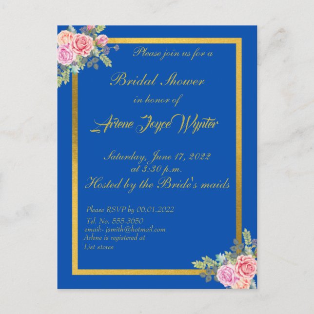 Carte Postale Elégant Bleu et Gold Invitation (Devant)