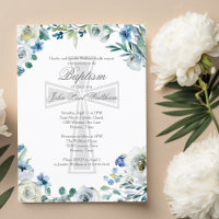 Élégant bleu floral croisé religieux Baptême