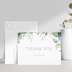 Carte Postale Elégant bleu Floral Hydrangea Mariage Merci