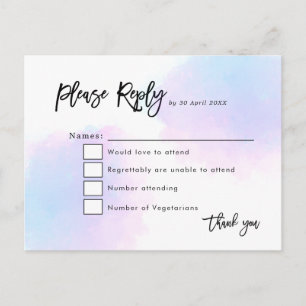Carte Postale Elégant bleu/Lilac Aquarelle/Mariage de script RSV