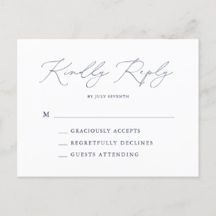 Carte Postale Elégant bleu marine moderne mariage minimal RSVP