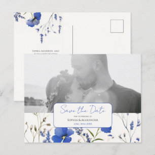 Carte Postale Elégant bleu rustique photo Fleur sauvage Enregist