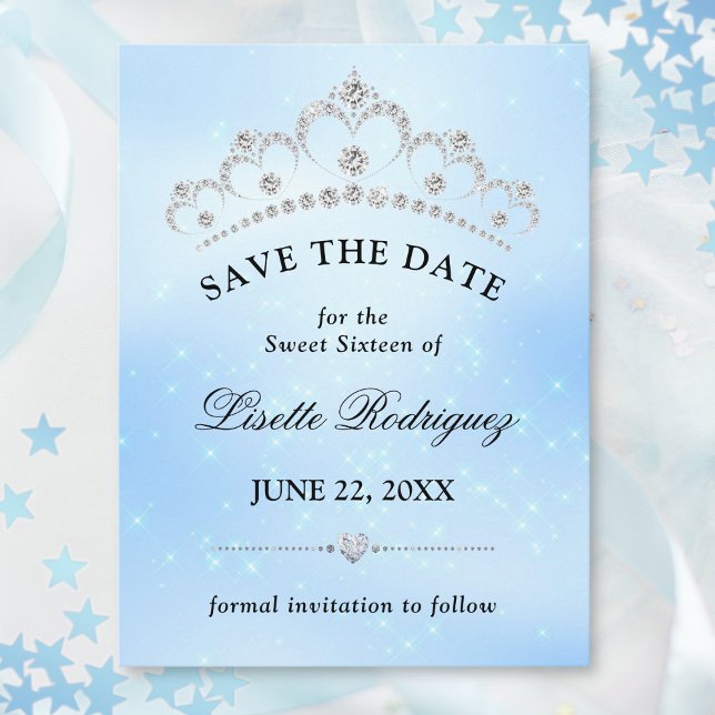 Carte Postale Élégant Bleu Save The Date Sweet Sixteen (Créateur téléchargé)