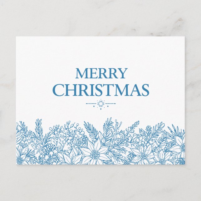 Carte Postale Elegant Blue Floral Merry Christmas Chinoiserie (Devant)