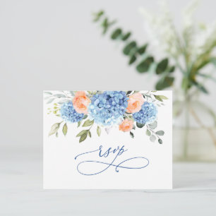 Carte Postale Elégant Blue Hydrangea Blush Roses mariage RSVP