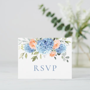 Carte Postale Elégant Blue Hydrangea Blush Roses mariage RSVP