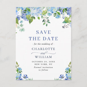 Carte Postale Elégant Blue Hydrangea Mariage Enregistrer La Date