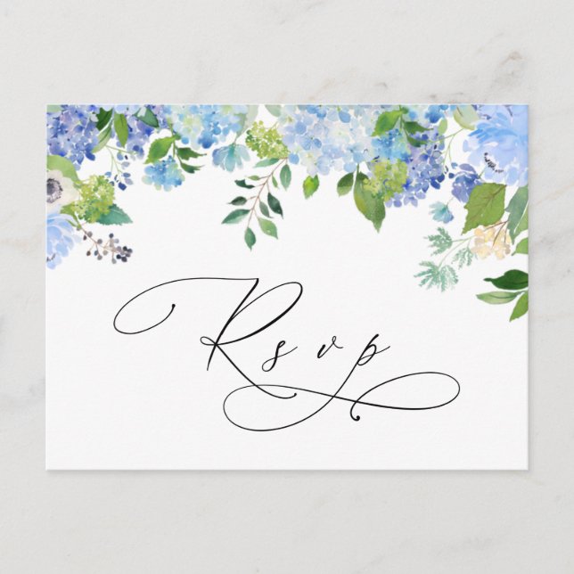 Carte Postale Elégant Blue Hydrangea Watercolor Wedding RSVP (Devant)
