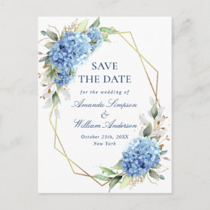Carte Postale Elégant Blue Hydrangea Wedding Enregistrer la date