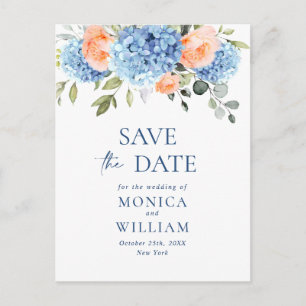 Carte Postale Elégant Blue Hydrangea Wedding Enregistrer la date