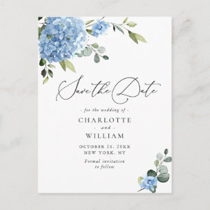 Carte Postale Elégant Blue Hydrangea Wedding Enregistrer la date
